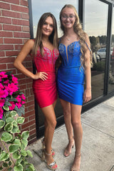 Dressystars Blue Homecoming Dress Beaded Corset Lace-Up Back Tight Short Prom Dress