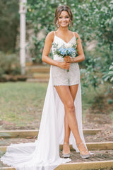 Dressystars Blue Homecoming Dress Beaded Detachable Train Short Prom Dress