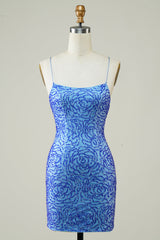 Dressystars Blue Homecoming Dress Beaded Lace-Up Back Tight Short Prom Dress
