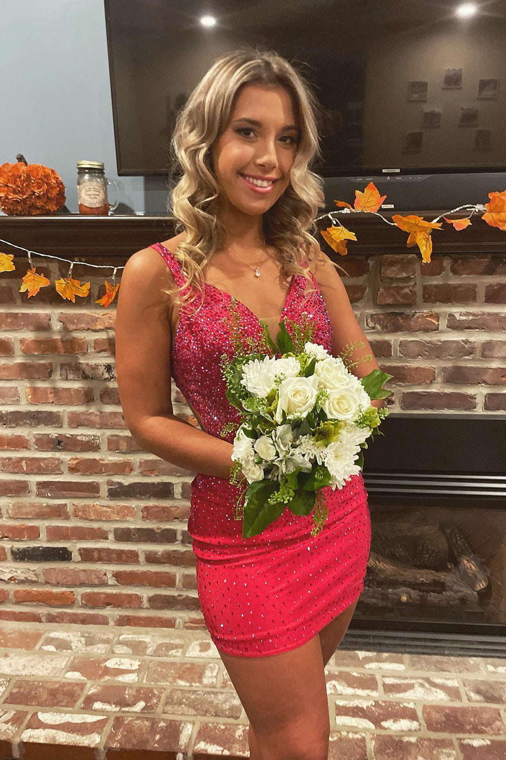 Dressystars Blue Homecoming Dress Beaded Sequin Tight Short Prom Dress