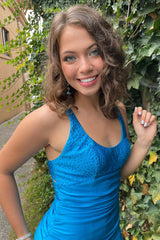 Dressystars Blue Homecoming Dress Beaded Tight Short Prom Dress