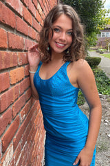 Dressystars Blue Homecoming Dress Beaded Tight Short Prom Dress