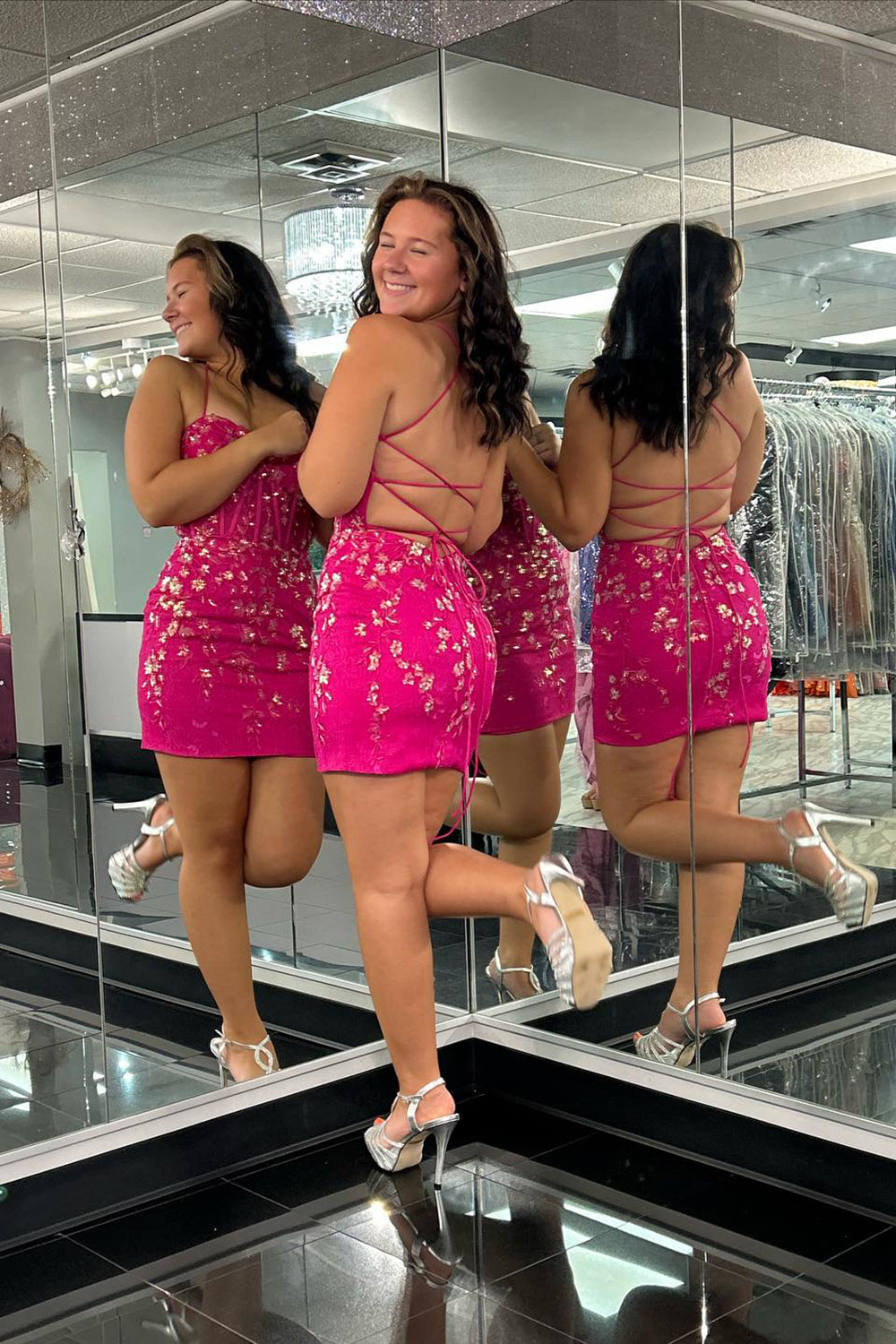 Dressystars Blue Homecoming Dress Corset Floral Tight Short Prom Dress with Lace