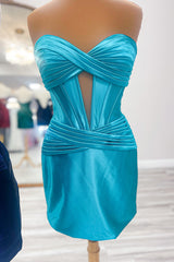 Dressystars Blue Homecoming Dress Corset Keyhole Tight Short Prom Dress with Ruffles