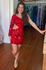 Dressystars Blue Homecoming Dress One Shoulder Cut Out Tight Mirror Short Prom Dress