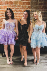Dressystars Blue Homecoming Dress Sequin Corset Short Prom Dress With Ruffles