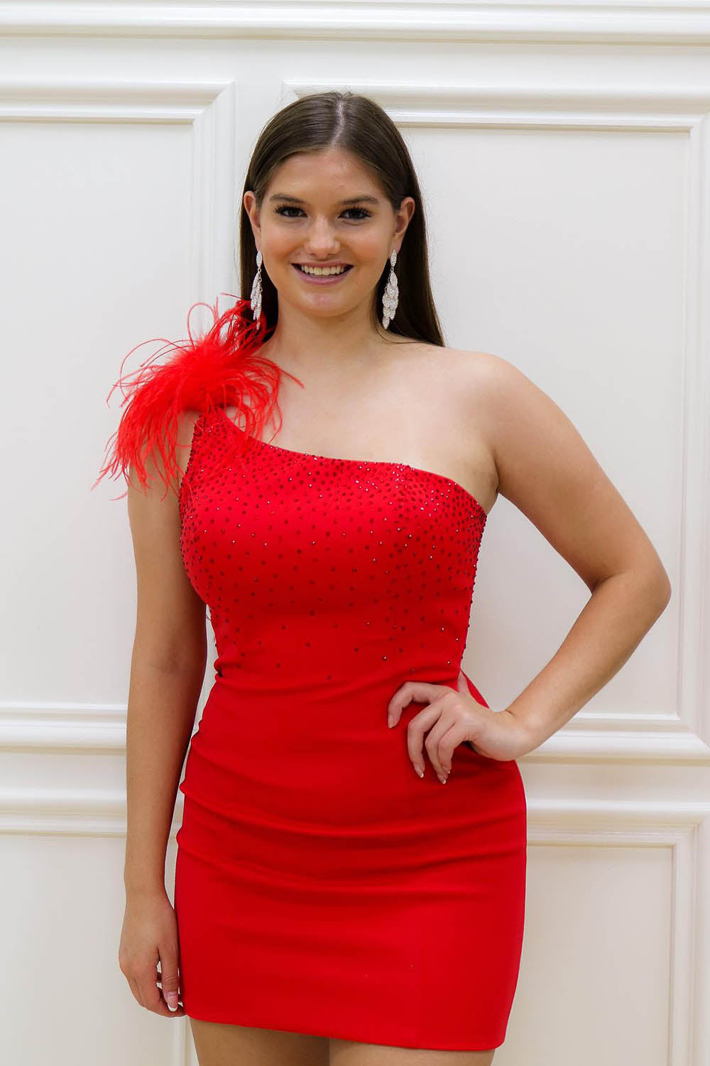 Dressystars Blue Homecoming Dress Sequined One Shoulder Tight Short Prom Dress with Feathers