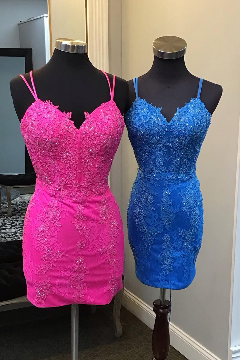 Dressystars Blue Homecoming Dress Spaghetti Straps Corset Lace Tight Short Prom Dress