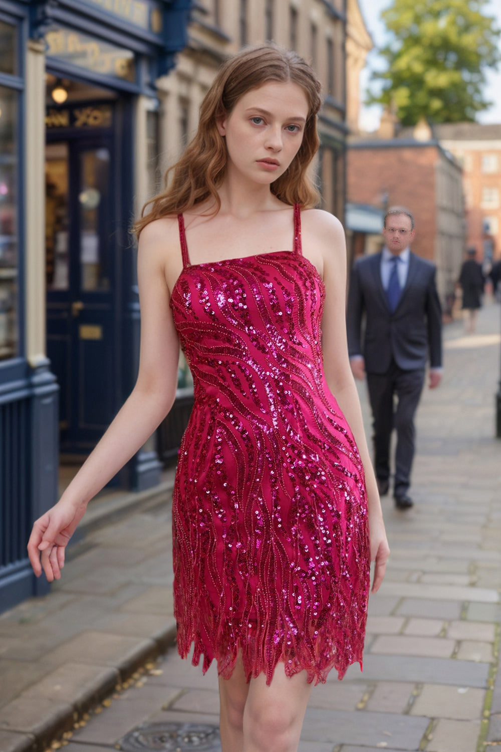 Dressystars Blue Homecoming Dress Spaghetti Straps Sequin Fringed Tight Short Hoco Dress