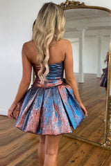 Dressystars Blue Homecoming Dress Strapless Corset A Line Short Prom Dress With Bow