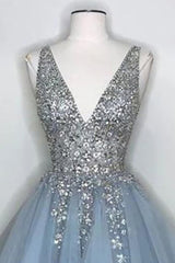 Dressystars Blue Homecoming Dress V Neck Prom Dress With Beadings