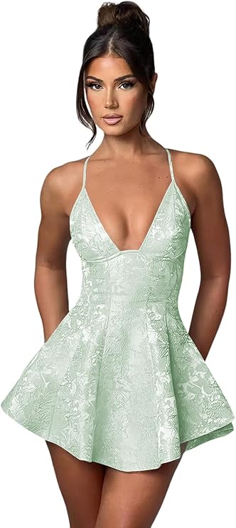 Dressystars Blue Jacquard Homecoming Dress Satin Halter A Line Short Party Dress