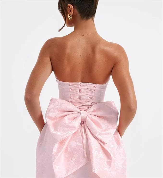 Dressystars Blue Jacquard Homecoming Dress Satin Strapless Short Party Dress with Bowknot