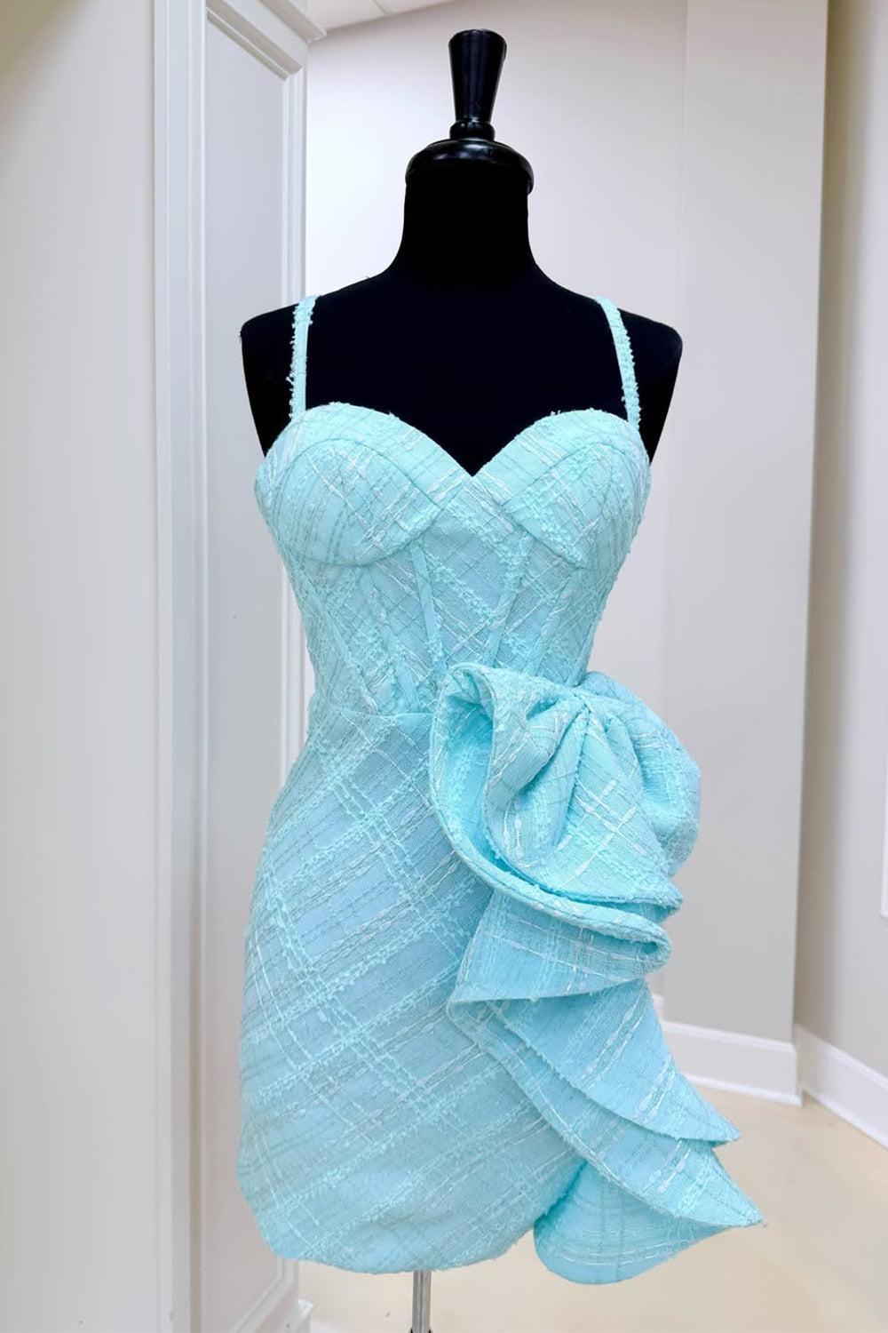 Dressystars Blue Ruffled Corset Spaghetti Strap Tight Short Homecoming Dress