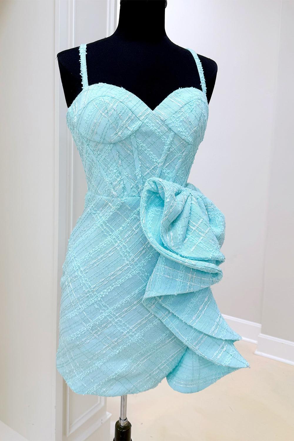 Dressystars Blue Ruffled Corset Spaghetti Strap Tight Short Homecoming Dress