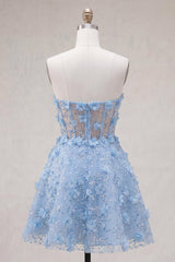 Dressystars Blue Strapless Floral Beaded A-Line Corset Short Homecoming Dress
