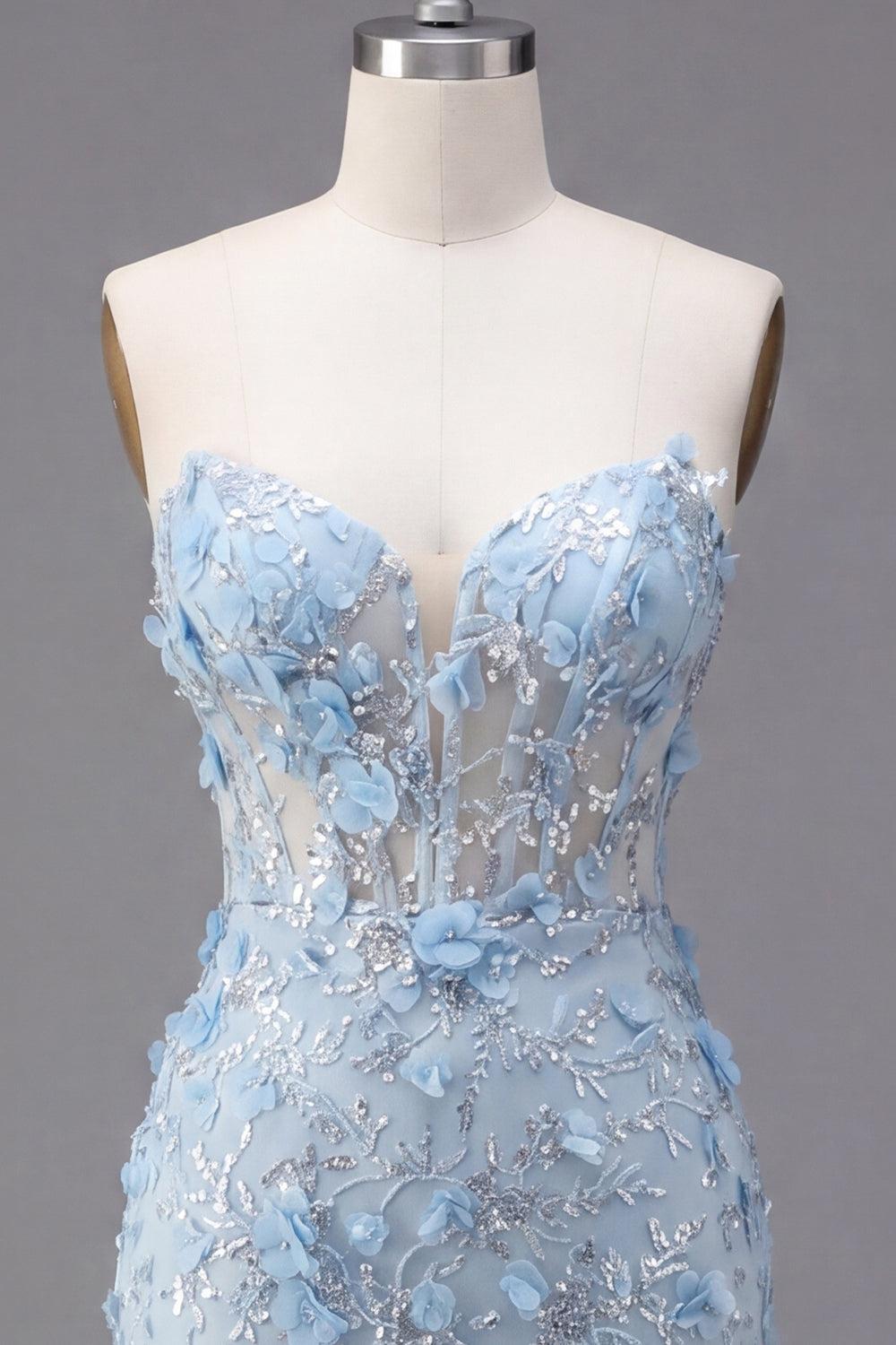 Dressystars Blue Strapless Floral Beaded Corset Tight Short Homecoming Dress
