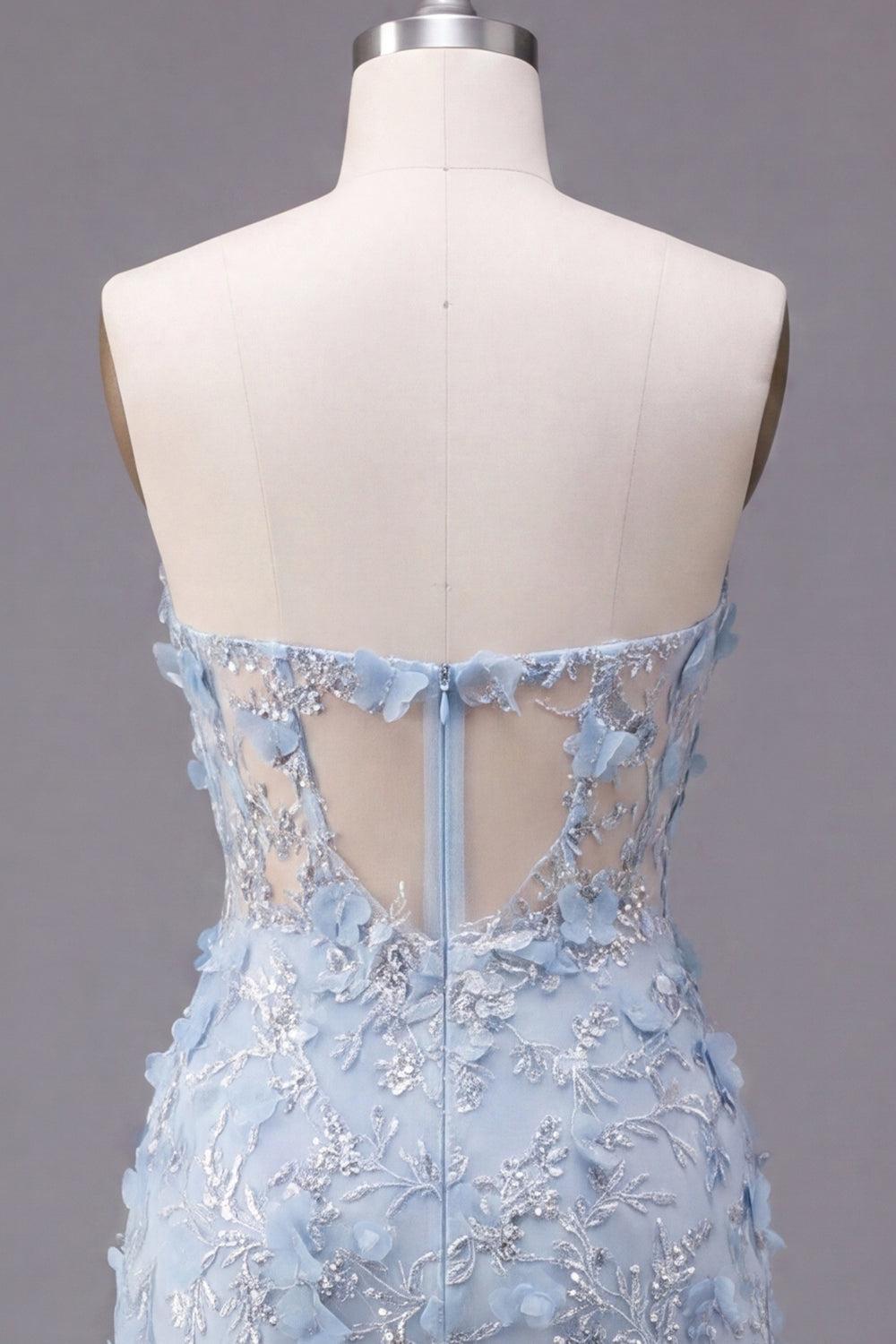Dressystars Blue Strapless Floral Beaded Corset Tight Short Homecoming Dress
