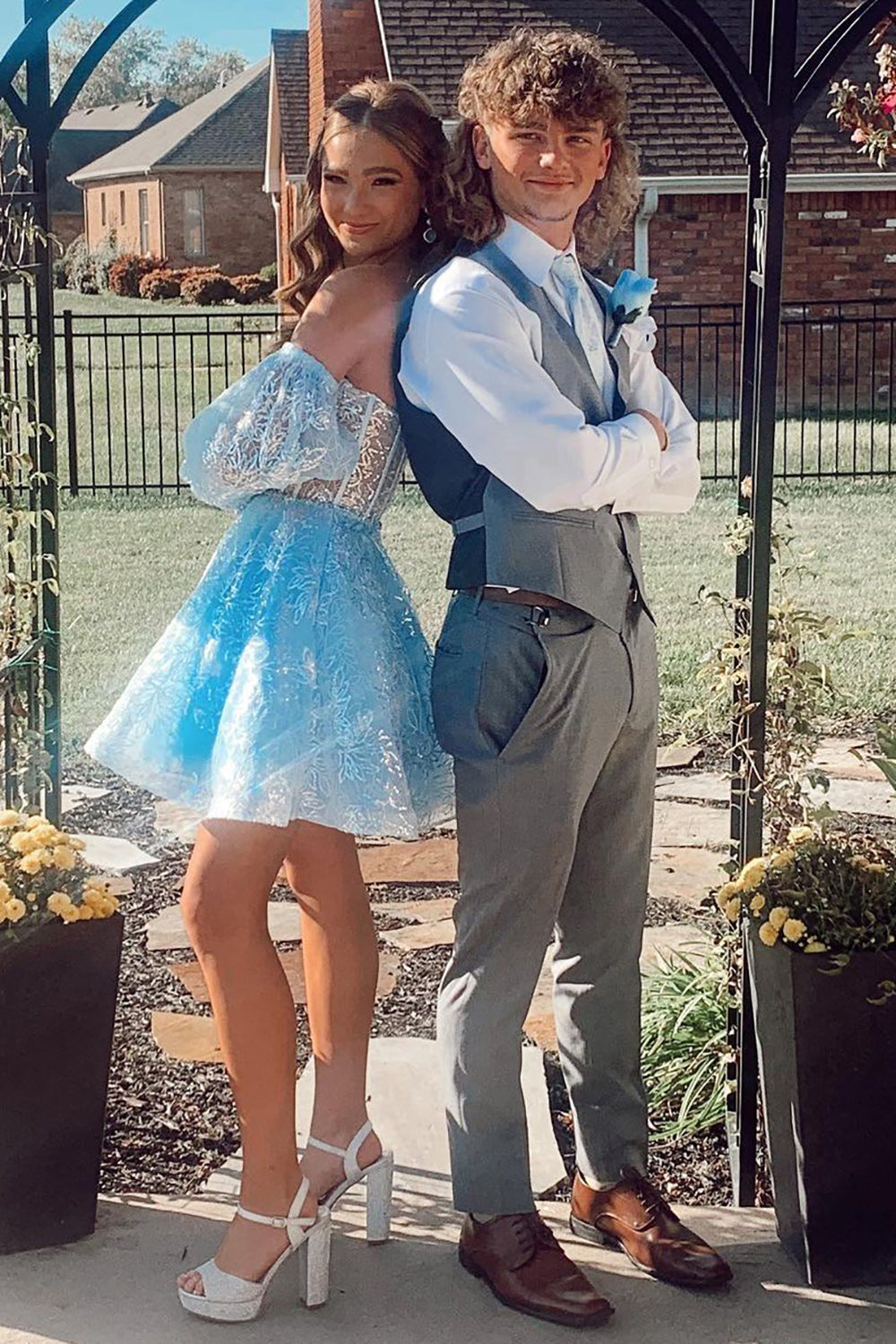Dressystars Blue Sweetheart A-Line Short Homecoming Dress with Sleeves