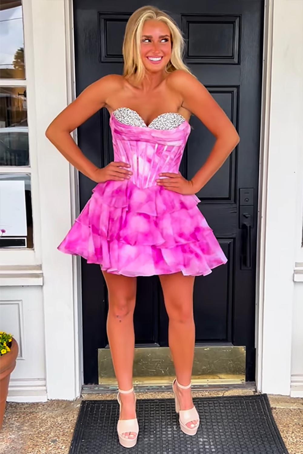 Dressystars Blue Tiered Homecoming Dresses Corset Short Cocktail Dresses With Beading