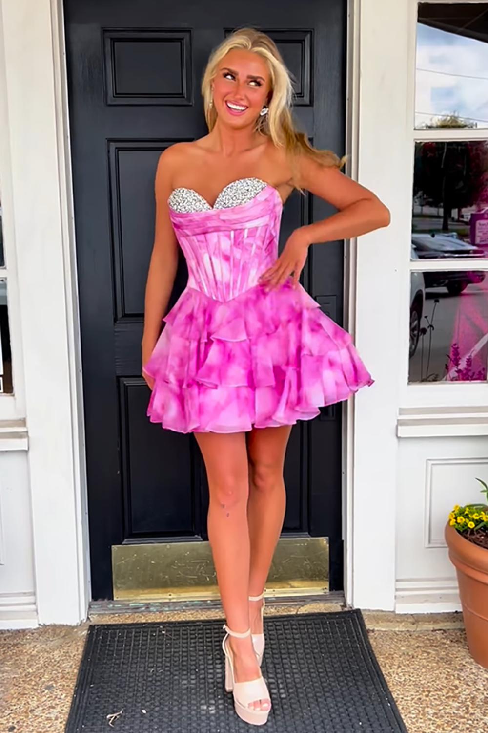 Dressystars Blue Tiered Homecoming Dresses Corset Short Cocktail Dresses With Beading