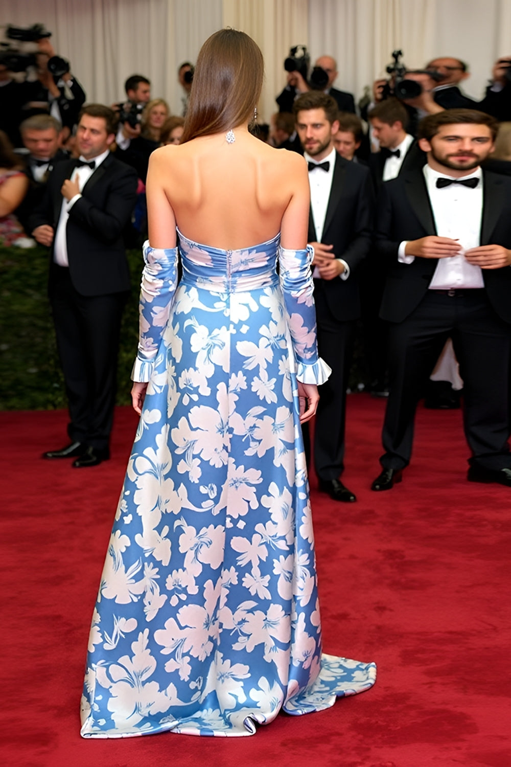 Dressystars Blue Wedding Guest Dress Floral A Line Sweetheart Long Gala Dress With Long Sleeves