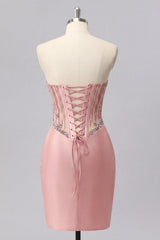 Dressystars Blush Basque Waist Beaded Ruched Corset Tight Short Homecoming Dress