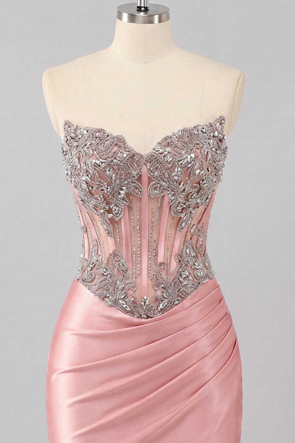 Dressystars Blush Basque Waist Beaded Ruched Corset Tight Short Homecoming Dress