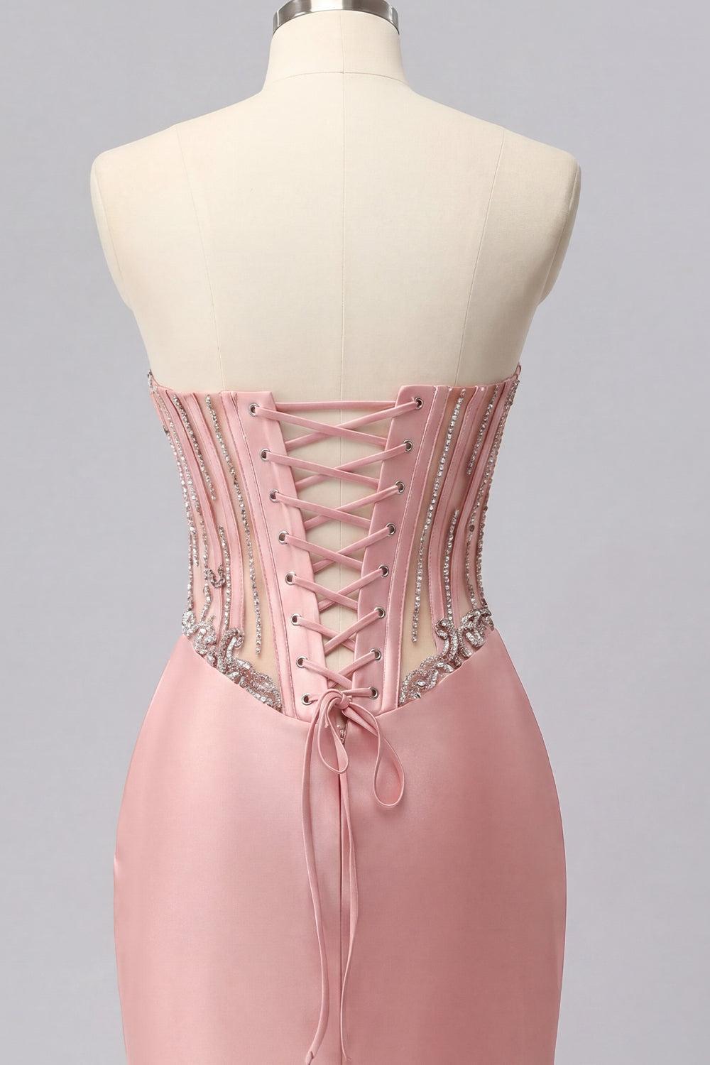 Dressystars Blush Basque Waist Beaded Ruched Corset Tight Short Homecoming Dress