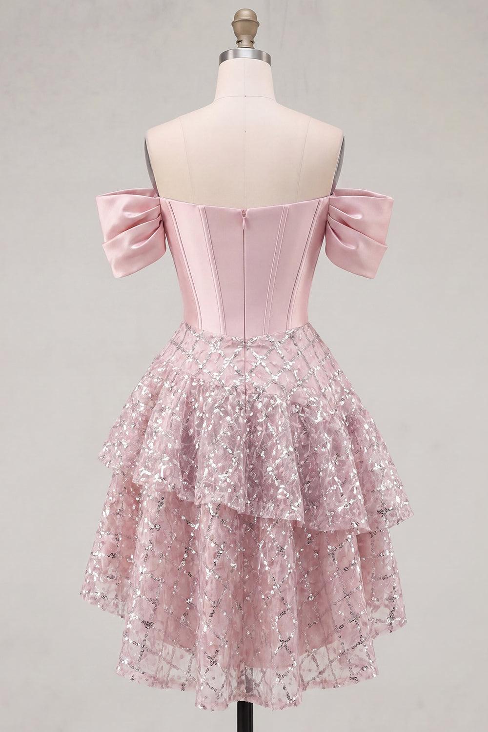 Dressystars Blush Beaded Corset A-Line Short Homecoming Dress with Ruffles