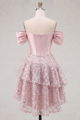 Dressystars Blush Beaded Corset A-Line Short Homecoming Dress with Ruffles