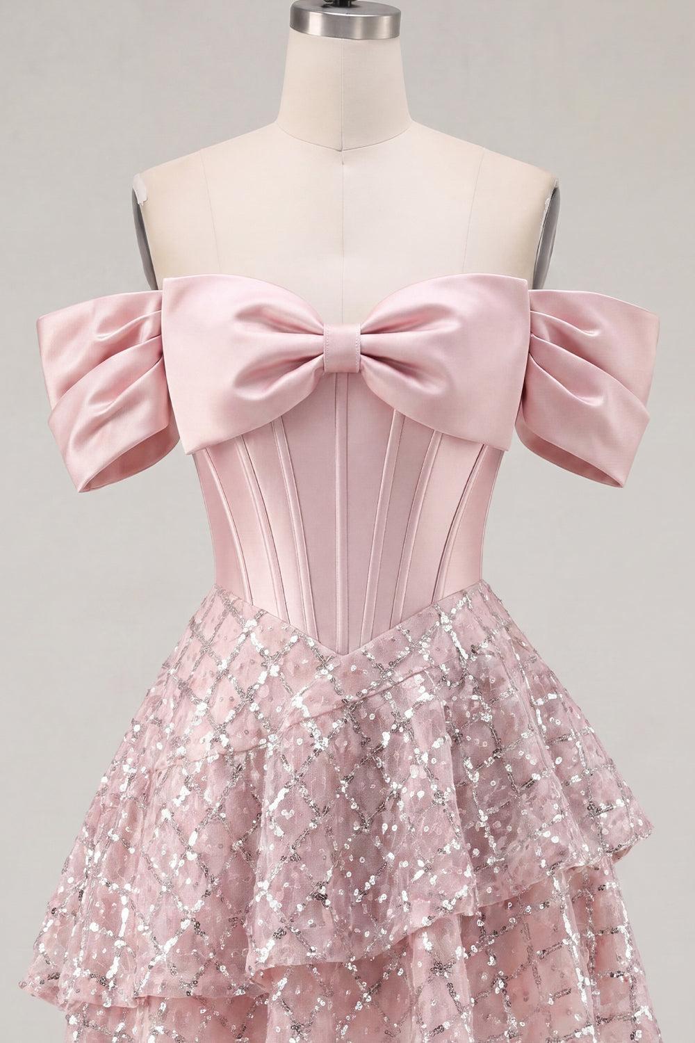 Dressystars Blush Beaded Corset A-Line Short Homecoming Dress with Ruffles