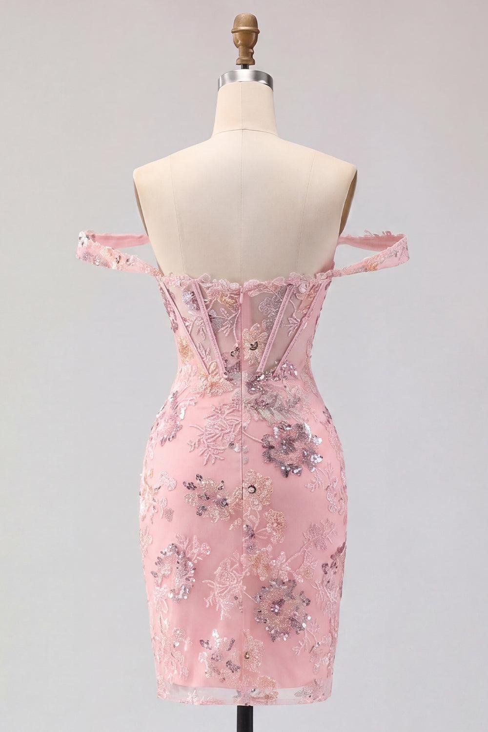 Dressystars Blush Floral Beaded Corset Tight Short Homecoming Dress