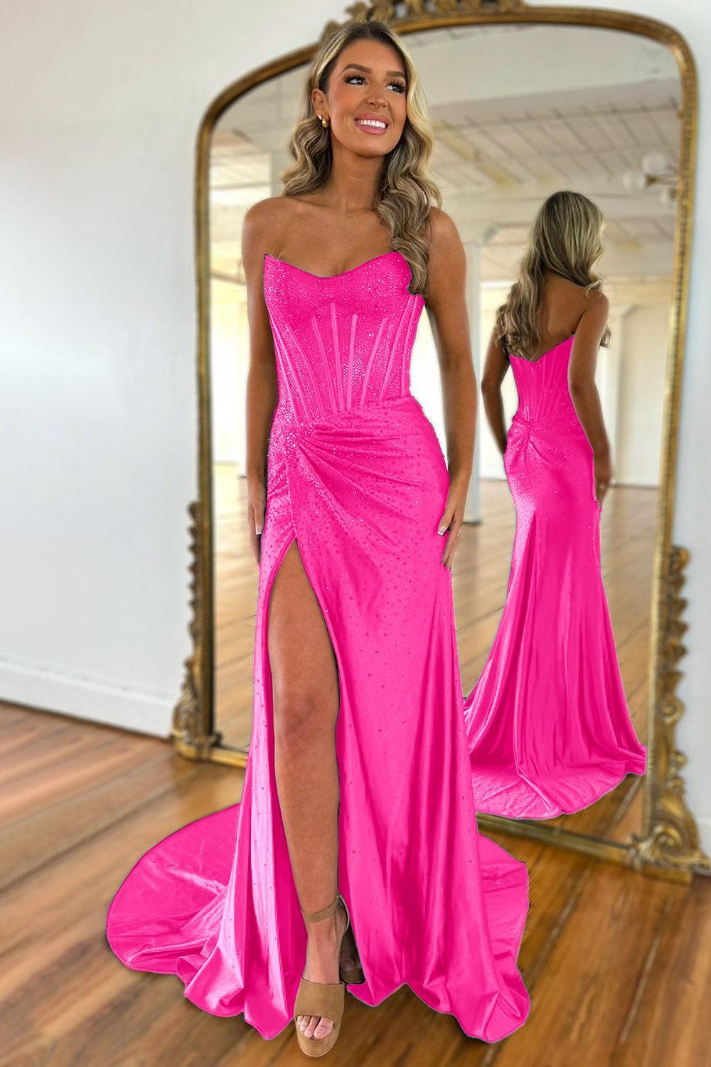 Dressystars Blush Pink Corset Long Beaded Prom Dress With Rhinestone Details Formal Evening Gown