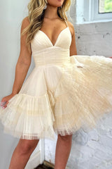 Dressystars Blush Pink Homecoming Dress Spaghetti Straps Tulle Short Party Dress