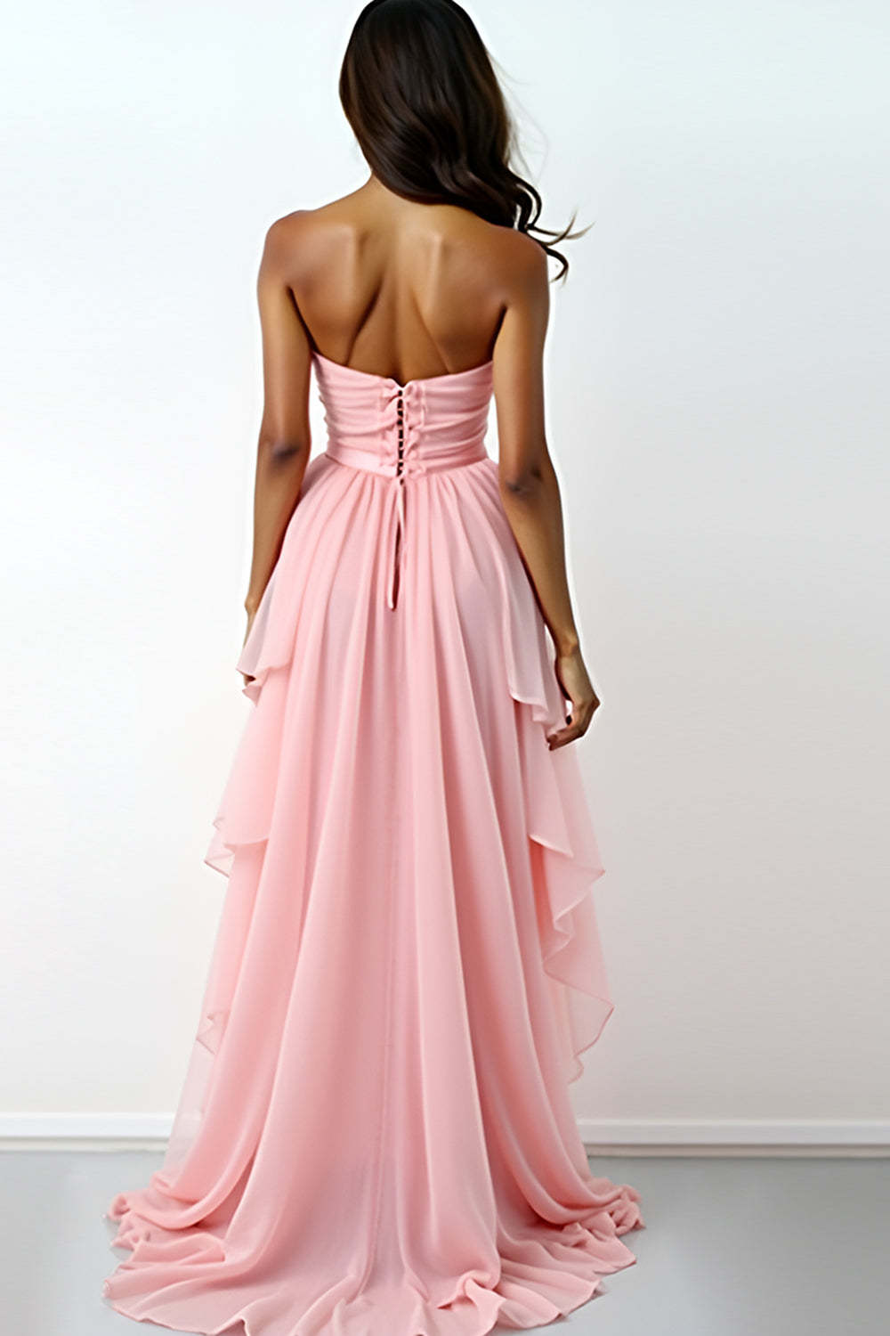 Dressystars Blush Pink Wedding Guest Dress Asymmetrical Sweetheart High-Low Formal Dress