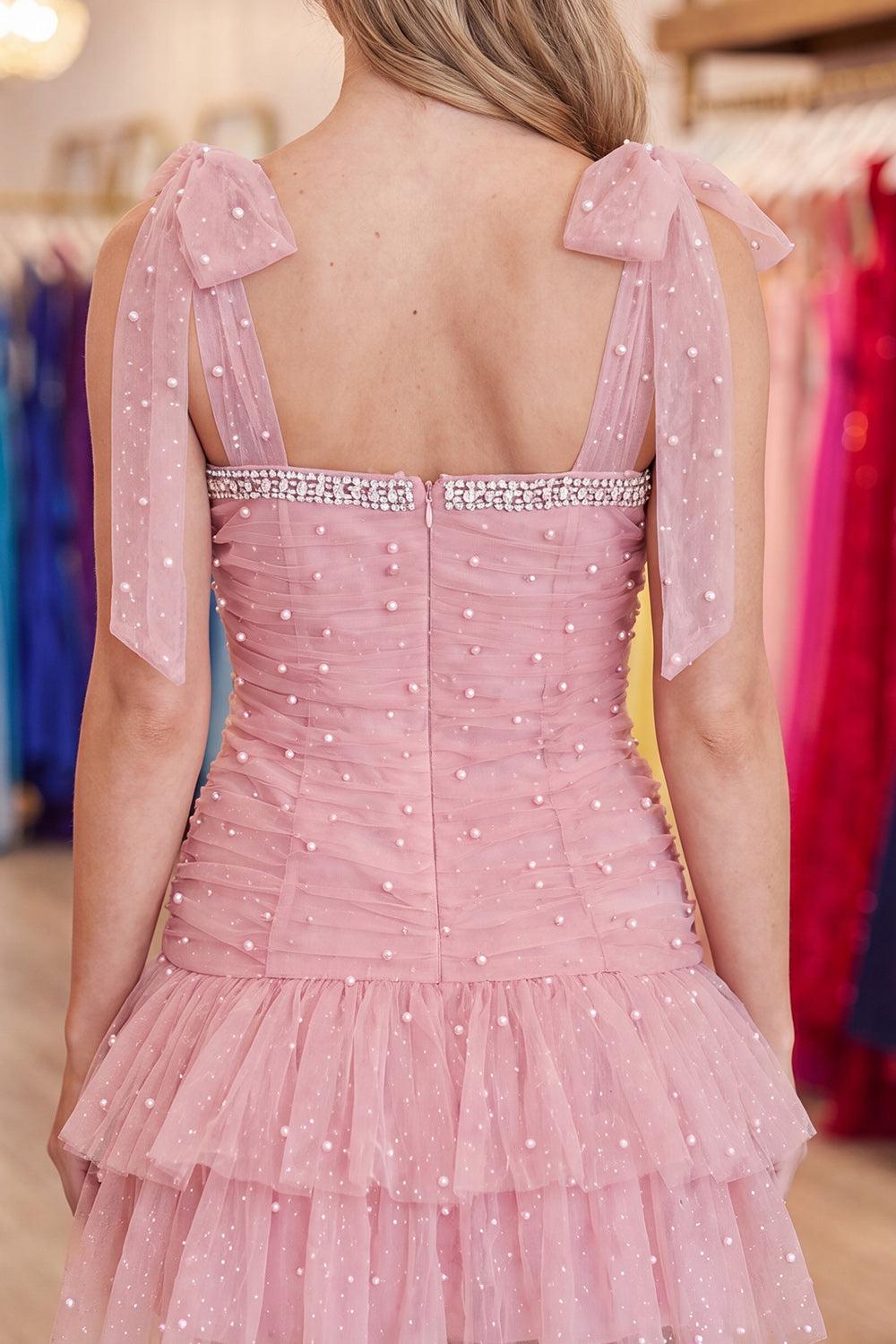 Dressystars Blush Ruffled Short Homecoming Dress with Bows