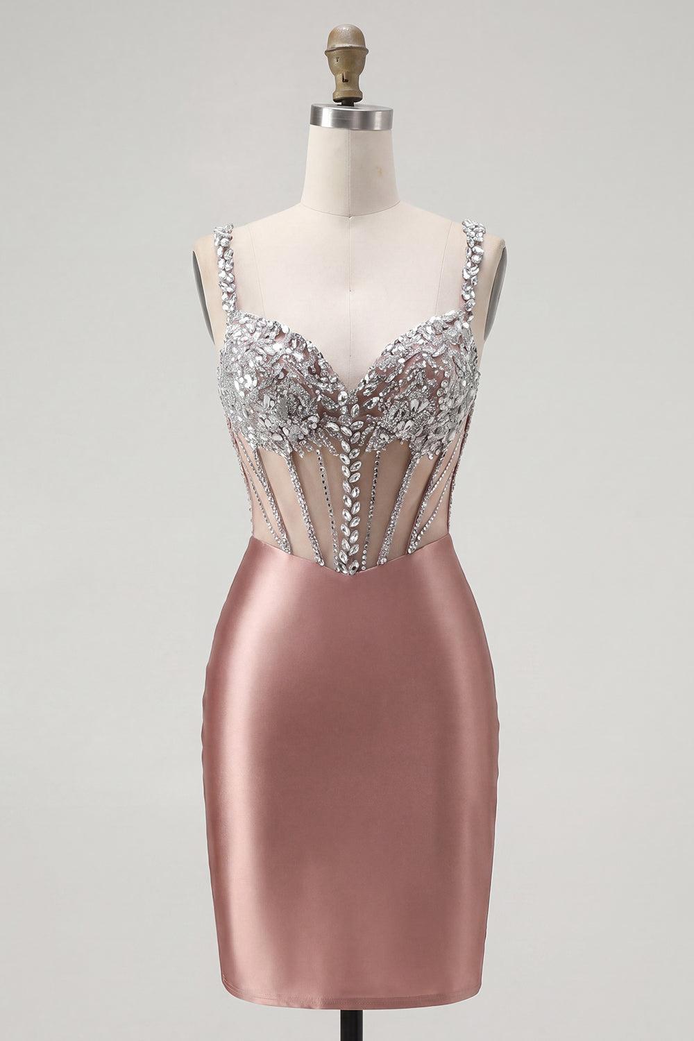 Dressystars Blush Spaghetti Straps Beaded Corset Tight Short Homecoming Dress