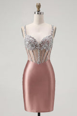 Dressystars Blush Spaghetti Straps Beaded Corset Tight Short Homecoming Dress