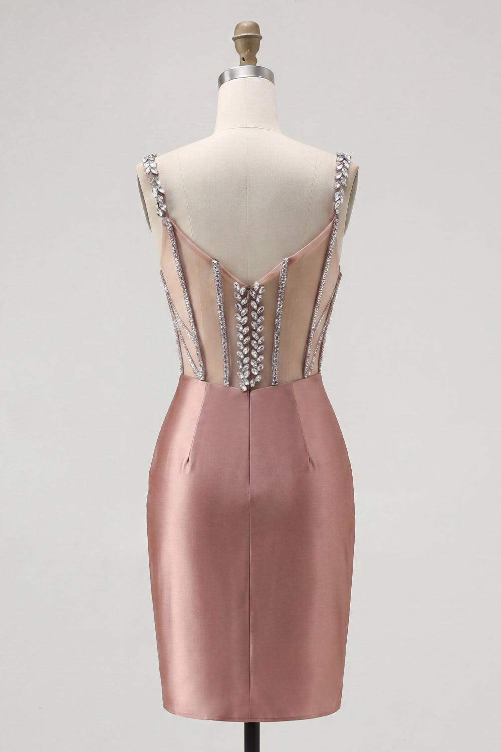 Dressystars Blush Spaghetti Straps Beaded Corset Tight Short Homecoming Dress