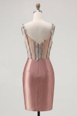 Dressystars Blush Spaghetti Straps Beaded Corset Tight Short Homecoming Dress