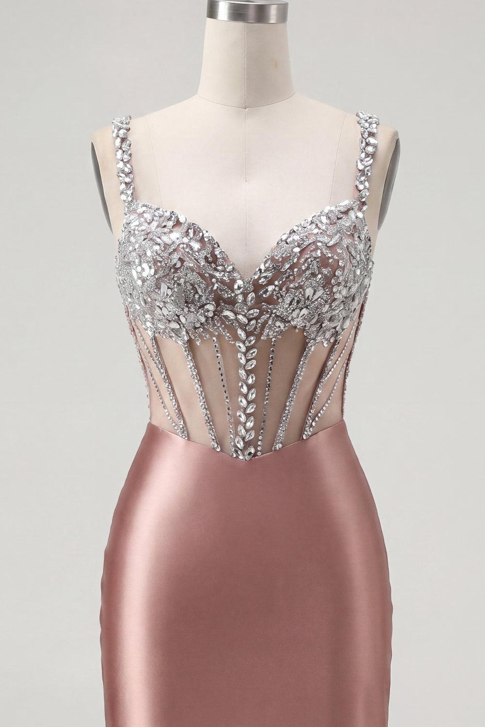Dressystars Blush Spaghetti Straps Beaded Corset Tight Short Homecoming Dress