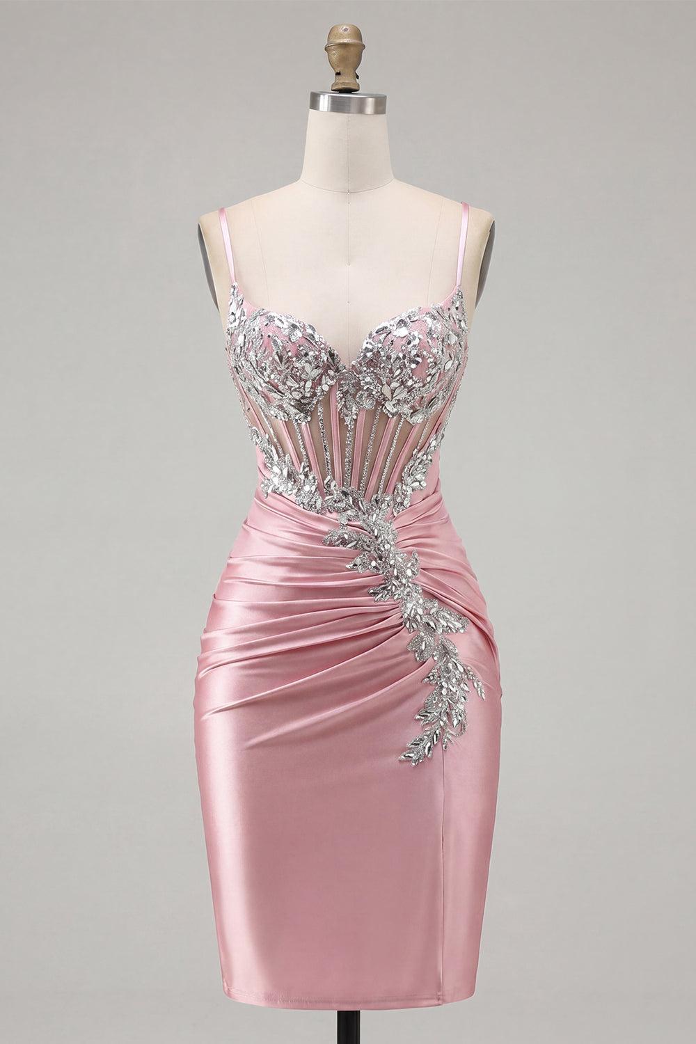 Dressystars Blush Spaghetti Straps Beaded Tight Corset Short Homecoming Dress