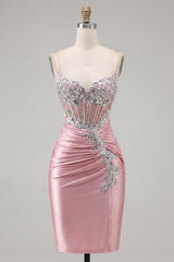 Dressystars Blush Spaghetti Straps Beaded Tight Corset Short Homecoming Dress