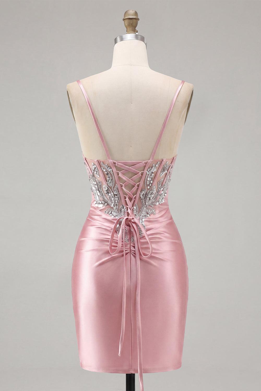 Dressystars Blush Spaghetti Straps Beaded Tight Corset Short Homecoming Dress
