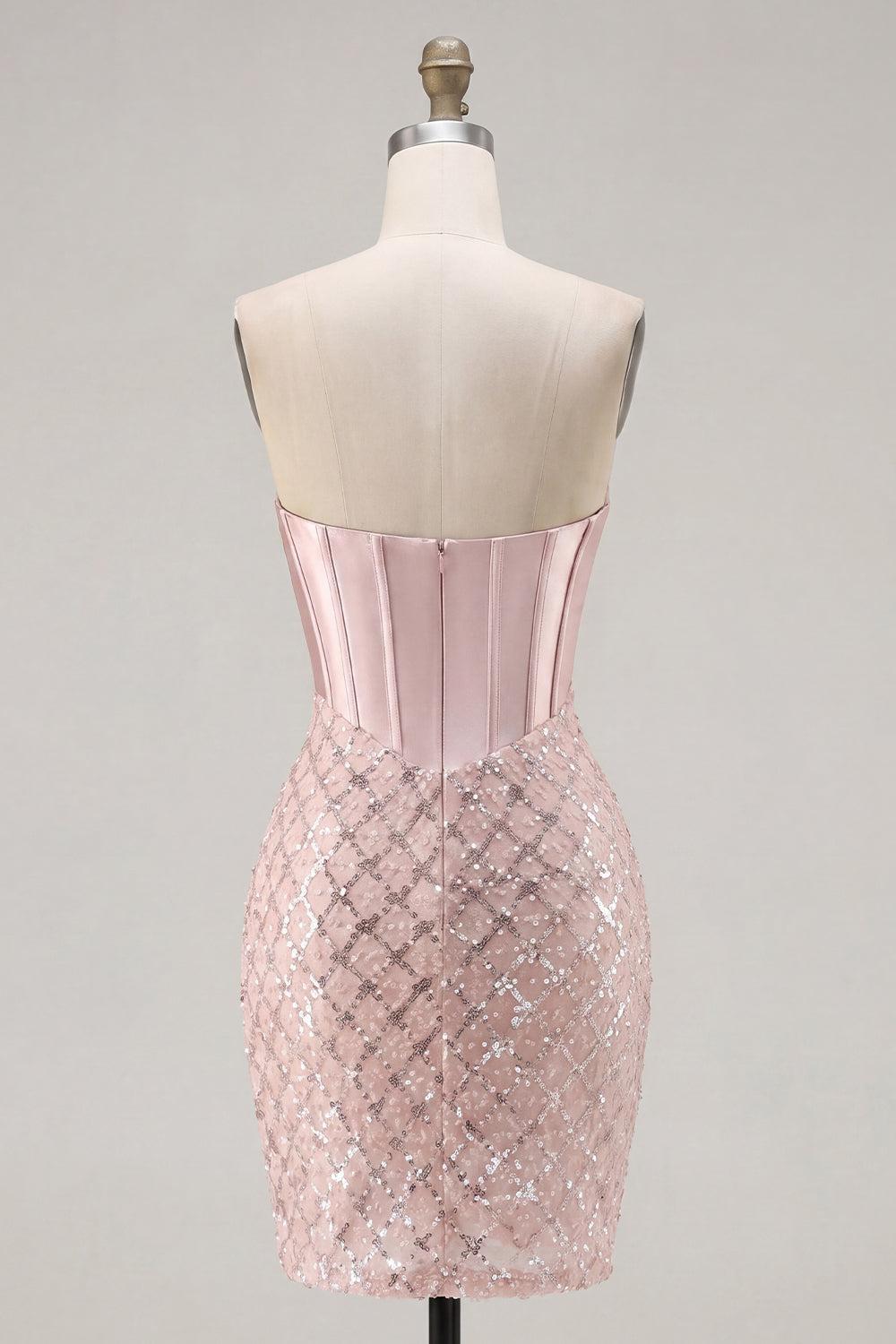 Dressystars Blush Strapless Beaded Corset Tight Short Homecoming Dress