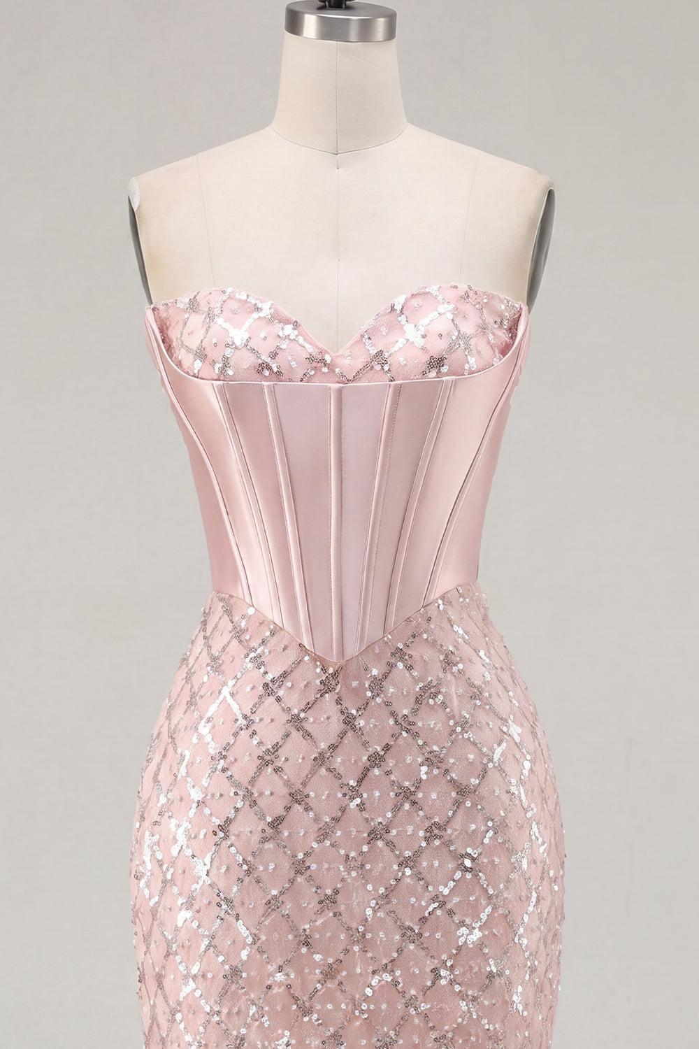Dressystars Blush Strapless Beaded Corset Tight Short Homecoming Dress