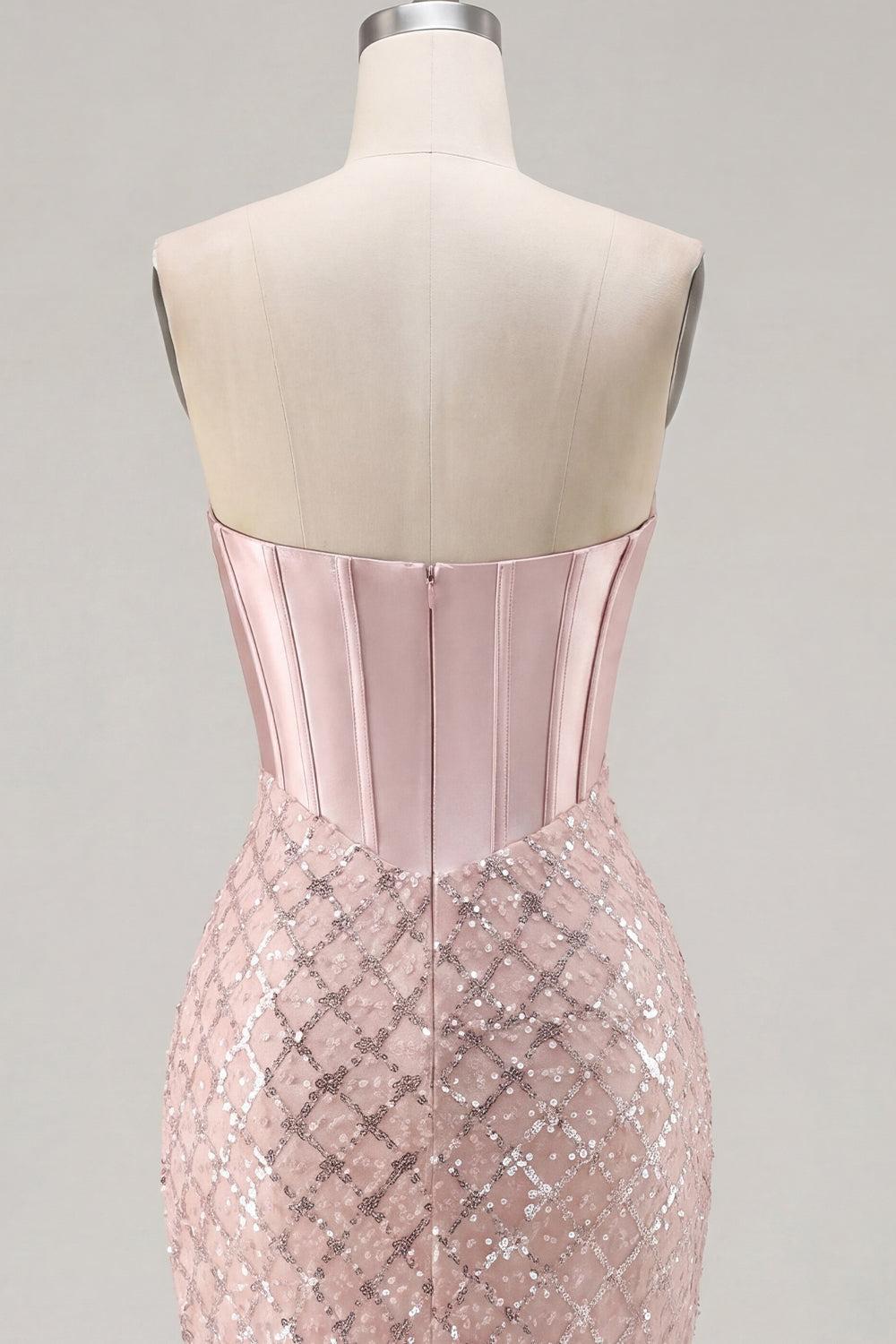 Dressystars Blush Strapless Beaded Corset Tight Short Homecoming Dress