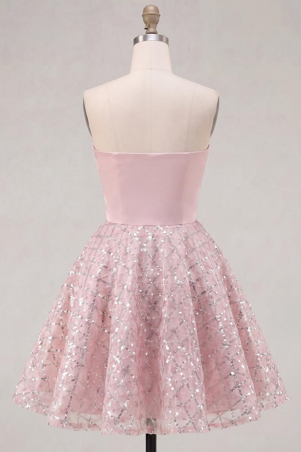 Dressystars Blush Strapless Beaded Ruched A-Line Short Homecoming Dress