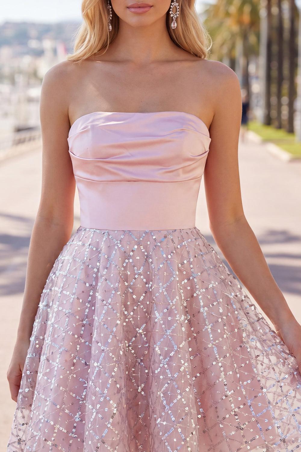 Dressystars Blush Strapless Beaded Ruched A-Line Short Homecoming Dress
